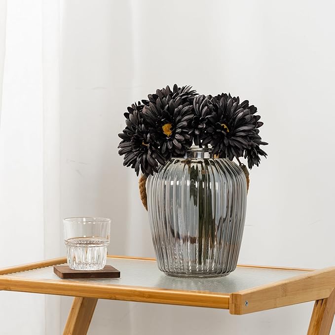 TOPIA Artificial African Daisies Flowers African Daisy Silk Flowers Artificial Gerbera Daisies Pack of 10 (Black)
