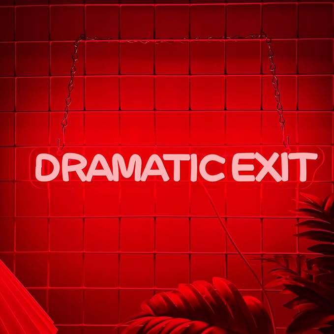 Dramatic Exit Neon Sign,USB Powered LED Neon Light Office Theater Decor, for Game Room Movie Theate Dramatic Room Decoration in a Creative Studio(15.7 * 2.3 in)
