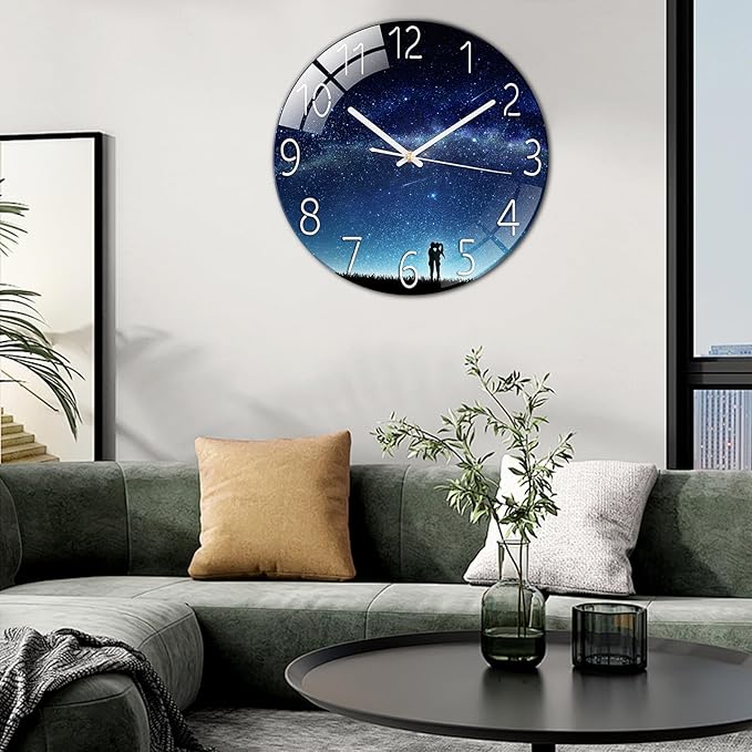 Ergocar Glass Wall Clock Silent Scanning Mechanical Round Glass Wall Clock, Suitable for Living Room, Kitchen, Office.