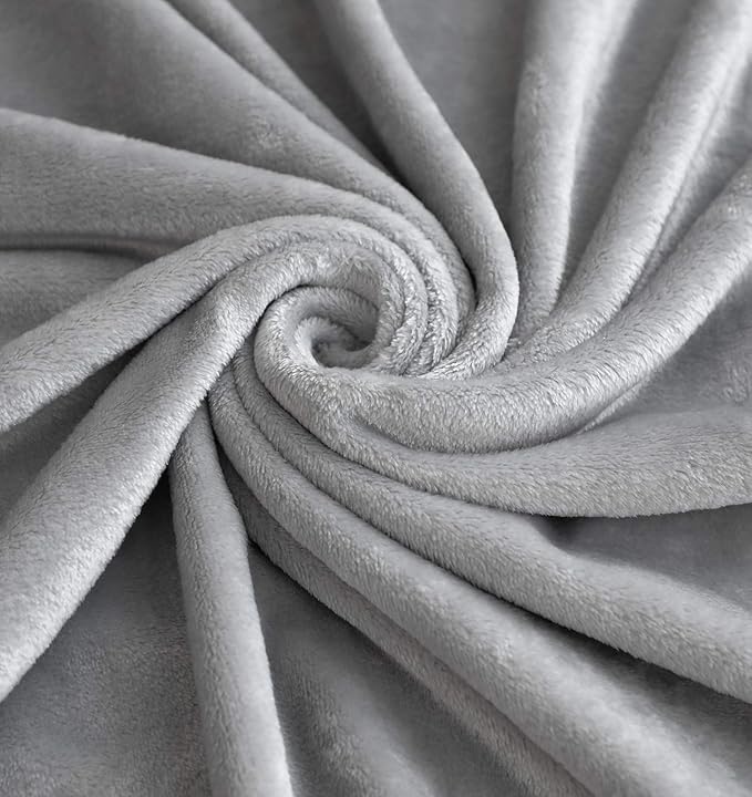 TASTHROW Large Flannel Fleece Throw Blanket, 50×70 Inch - Cozy Lightweight Thick Blanket - All Seasons Suitable for Women, Men and Kids (Two Pack, Light Grey)