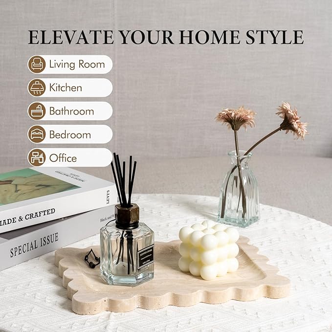 Koville Romano Travertine Vanity Tray, 11"x8" Natural Marble Decorative Scalloped Tray for Jewelry Cosmetics Perfume Trinket, Stone Organizer Trays for Countertop Bathroom Kitchen Dresser(Beige)