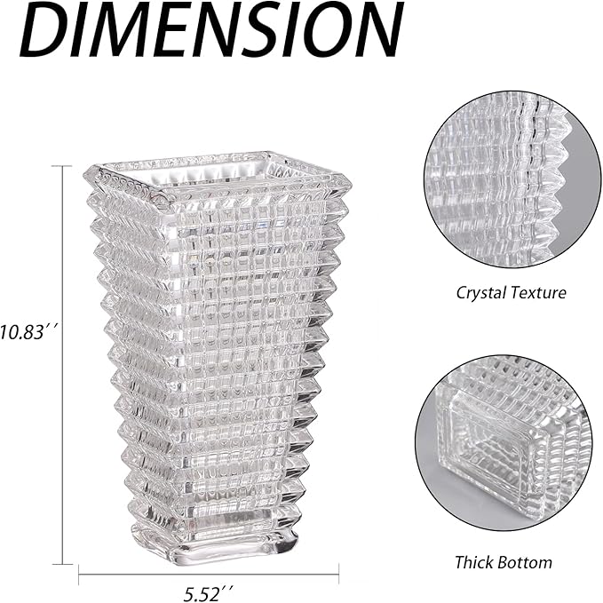 MCMCNCUIU Crystal Vase, Large Crystal Vases for Flowers, Large Flower Vase, Modern Clear Vases for Living Room, Bedroom, Kitchen, Dining Table, Mantle, Wedding, 11 Inches
