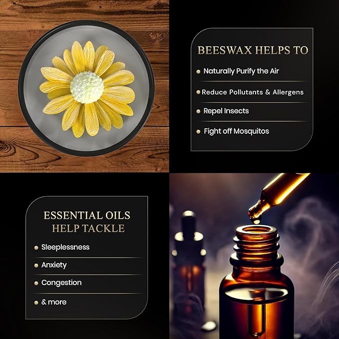 All Natural Scented Candle for Women | Hand-Poured | Beeswax & Organic Soy Wax Blend | 100% Beeswax Wick | Gardeners, Teachers, Spring | Premium Gift Box Included | Yellow Daisy - Eucalyptus