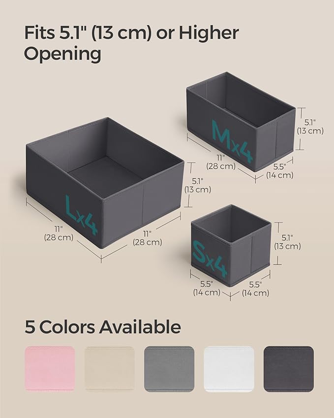 SONGMICS Drawer Organizer, Dresser Drawer Organizers, Set of 12, Foldable Fabric Storage Bins for Socks, Underwear, Bras, Ties, Scarves, Slate Gray URDZ006G03