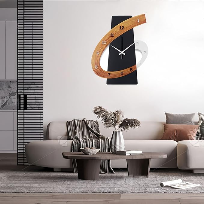 Modern Large Decorative Wall Clock,17 inch Black Silent Non-Ticking Nordic Metal Wall Clocks for Living Room Home Kitchen Bedroom Cafes Office Staircase,Arabic Numerals Quartz Clock(35x44cm)