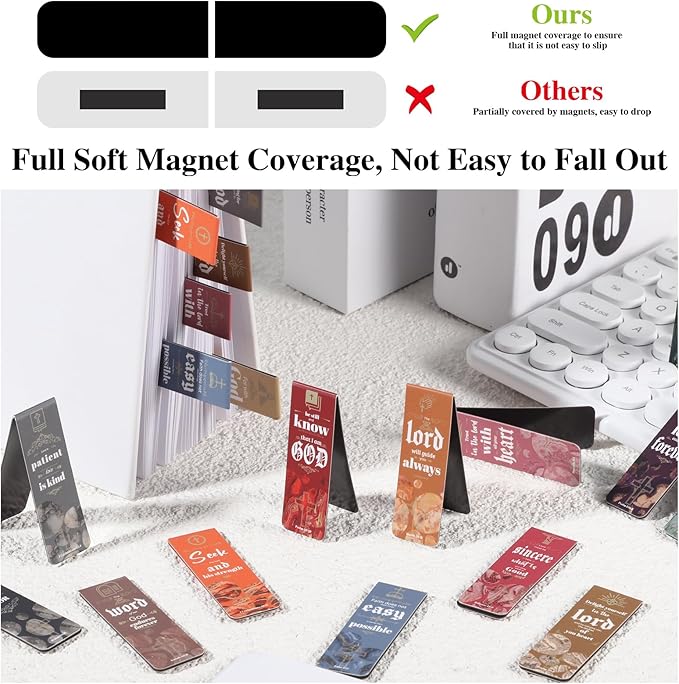 48 Pcs Bible Verses Magnetic Bookmarks, 24 Styles Christian Magnet Book Markers Motivational Encouraging Magnetic Page Clip Gifts for Women Men School Office Supplies