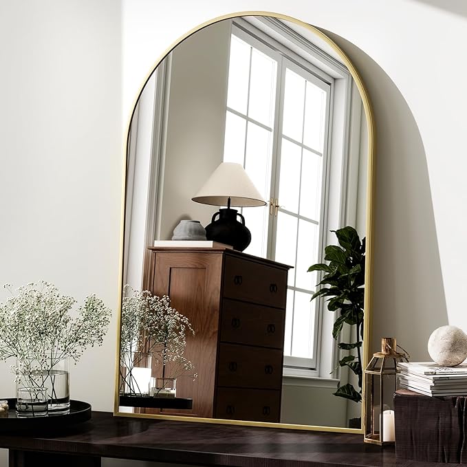 HARRITPURE 20"x30" Arched Bathroom Mirror - Wall Mounted Mirror - Gold Arch Mirror - Aluminum Alloy Frame Bathroom Mirror Living Room, Bedroom and Entryway