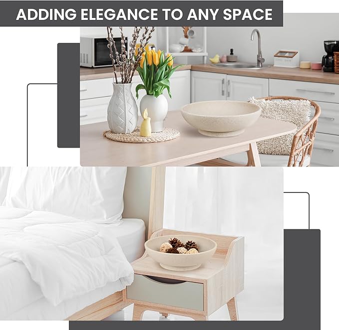 L'ARL GMVOI Large Decorative Bowl,Modern Fruit Bowl for Kitchen Counter,Handicraft Decorative Bowls for Home Decor,Stylish Key Bowl for Entry Table - Artificial Stone Beige