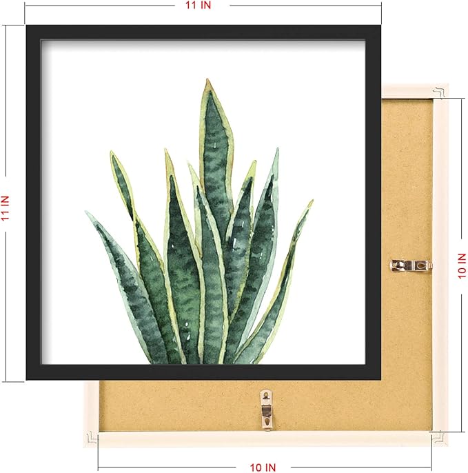 ArtbyHannah Bathroom Wall Art Set of 4 Botanical Wall Decor Green Plant Picture Frame Prints for Home Bedroom Restroom Decoration (Black, 10x10)