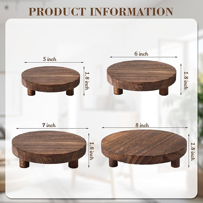 Geetery 4 Pcs Wooden Risers for Display Wood Pedestal Stand Mini Tray Stand Round Wooden Pedestal Holder Rustic Riser for Decor Tiered Tray Decor Home Kitchen, 4 Size(Brown)