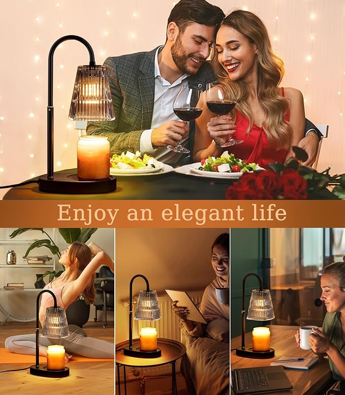 Glass Lamps Candle Warming Candle Warmer Lamp with Timer Electric No Flame Scented Candles Wax Warmers for Jar Candles Burner Adjustable Height Dimmable Light Modern