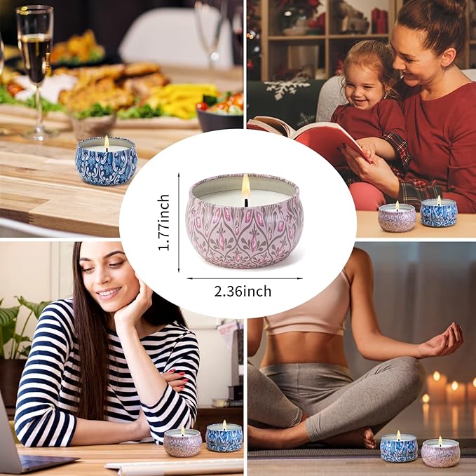 Jasmine and Vanilla Aromatherapy Candles 2 Pack, 2.5 oz, 12 Hour Burn Time, Portable Home Tin Jar Candles for Travel, Spa, Bath
