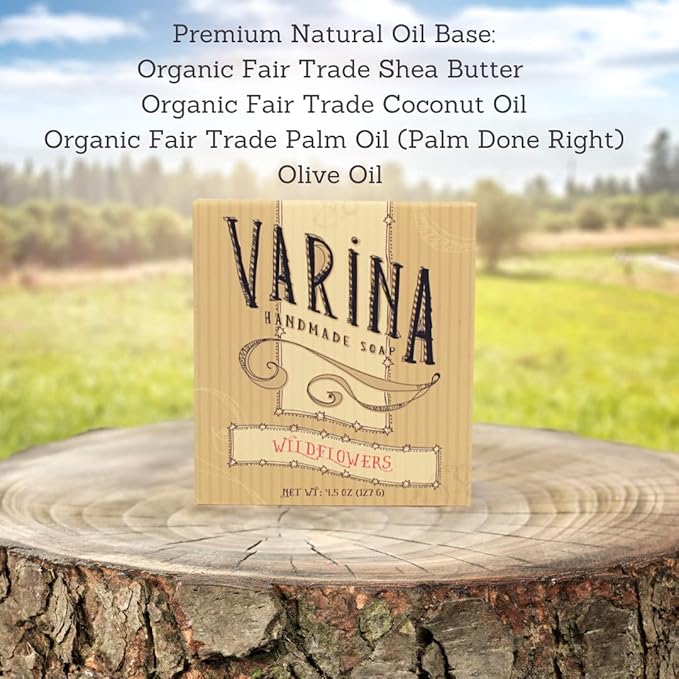 Varina Natural Wildflowers Bar Soap - Gentle Cleansing for Sensitive Skin, Floral - 3 Pack