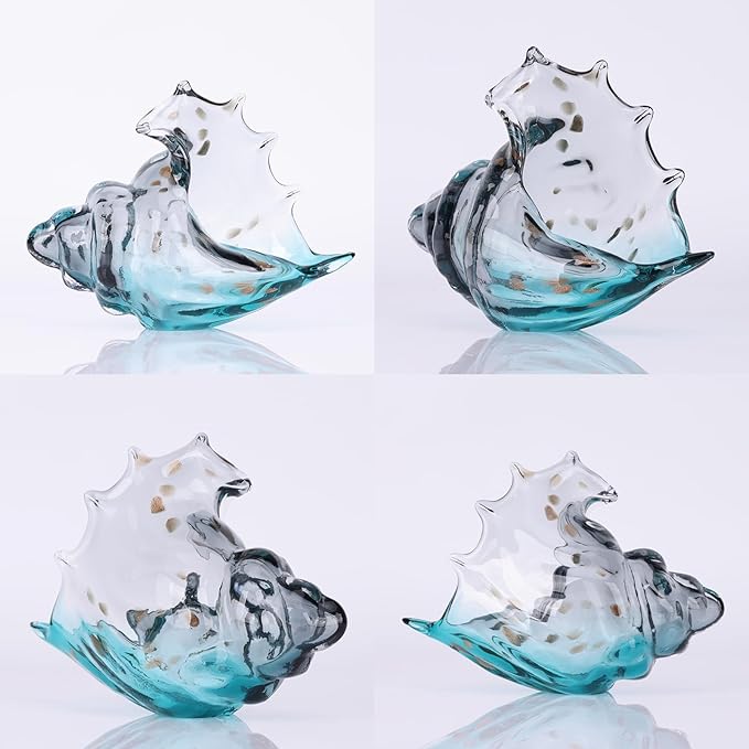 DOVDOV Hand Blown Glass Conch Statue, Gray Glass Art Figurine, Conch Shell Coastal Home Decor, Living Room TV Stand and Bookcase Decor, Bathroom Shelf top and Cabinet Decor.