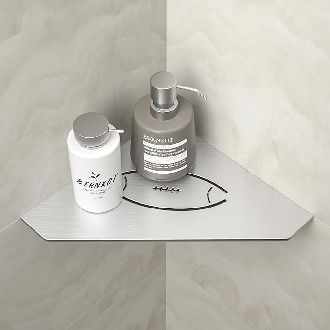 Corner Bathroom Shelf 10", 304 Stainless Steel Pentagonal Heavy Duty Floating Shelf with Football Hollows for Tiled Wall (Brushed)