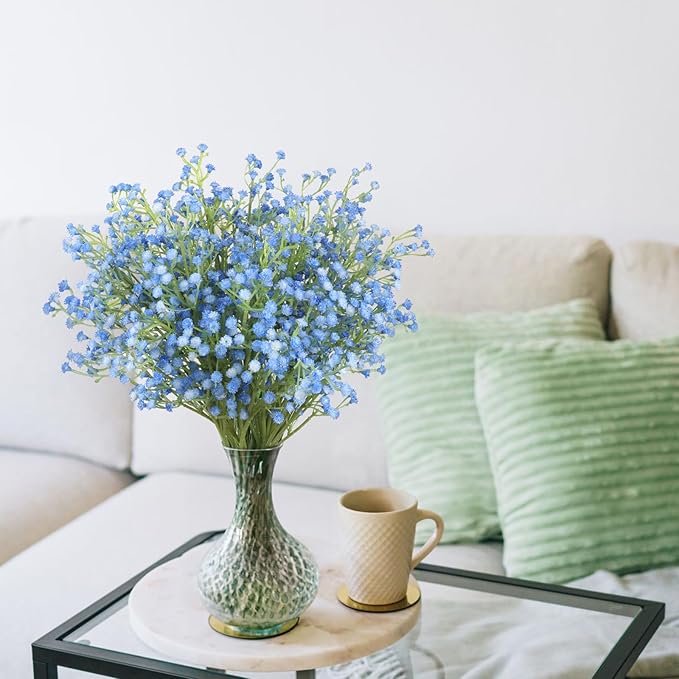 N&T NIETING Babys Breath Artificial Flowers Bulk, 30Pcs Fake Gypsophila Plants Artificial Baby Breath Flowers for Wedding Bouquets Party Home Garden Decoration, Blue