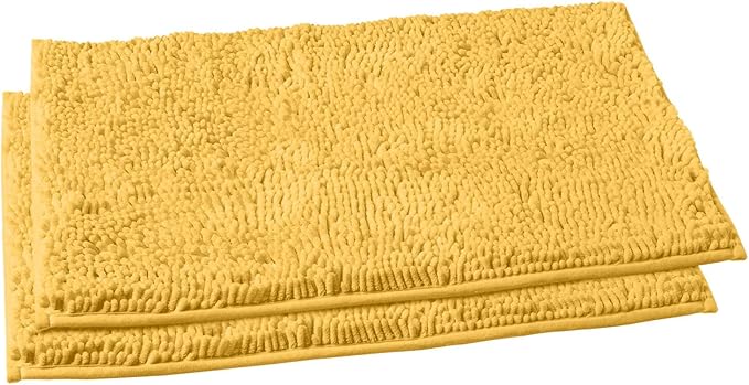 LuxUrux Bathroom Rugs Sets 2 Piece - Plush Bath Mat Set Quick-Dry Soft Chenille Bathroom Mat with Rubber Backing, Absorbant Bathroom Rug Set, Washable.(17 x 24, Yellow)