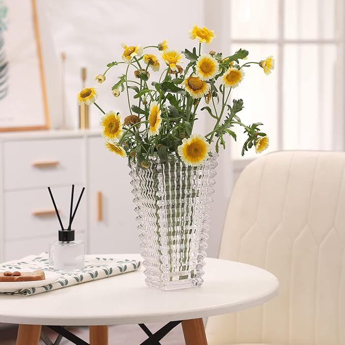 MCMCNCUIU Crystal Vase, Large Crystal Vases for Flowers, Large Flower Vase, Modern Clear Vases for Living Room, Bedroom, Kitchen, Dining Table, Mantle, Wedding, 9 Inches