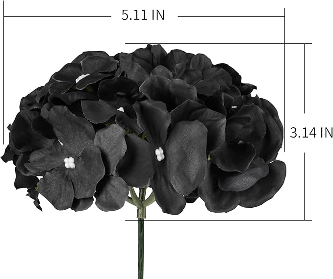 Flojery Black Silk Hydrangea Heads Artificial Flowers Heads with Stems for Home Wedding Decor,Pack of 10(Black)