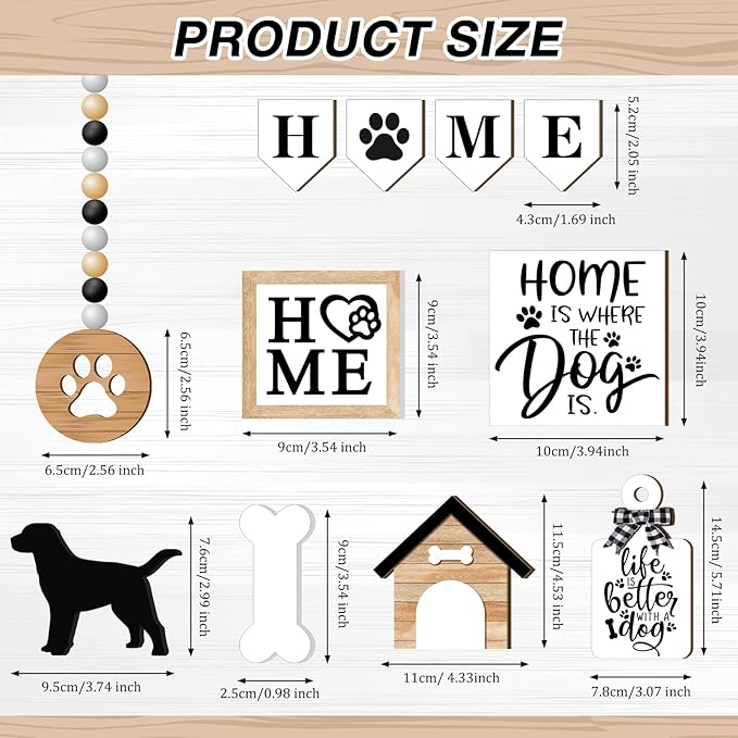 Set of 11 Farmhouse Tiered Tray Decor Rustic Home Tiered Tray Decorations Set Home Wooden Signs Bone Dog Paw Farmhouse Tabletop Wood Signs for Kitchen Table Shelf Decor