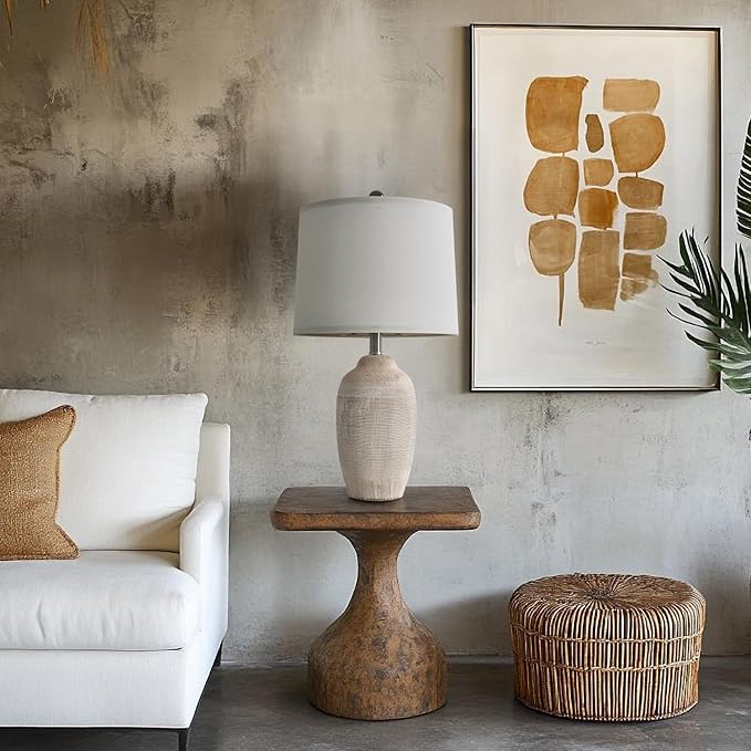 24.5" Vintage Ceramic Pot Table Lamp, Farmhouse Rustic Lamp for Living Room,Single Bedside Lamp for Bedroom, End Tables and Nightstand