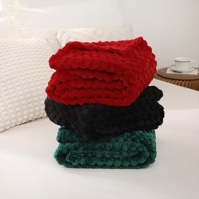 Puncuntex Red Throw Blanket 90"×90" inches Fuzzy 3D Jacquard Decorative Flannel Fleece Super Soft Plush Cozy Blanket for Couch Sofa Chair Lightweight