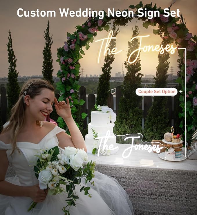 Tabletop Custom Neon Sign for Wedding, Personalised Free Standing Last Name Neon Sign with Acrylic Base, for Wedding Reception,Festival Anniversary