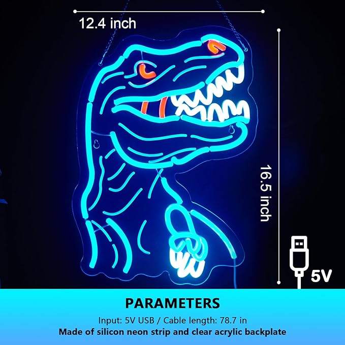 Dinosaur Neon Sign T-REX Neon Sign for Wall Decor Dino USB Dimmable Neon Light Sign for Boys Girls Room Gameroom Holiday Birthday Christmas Gift