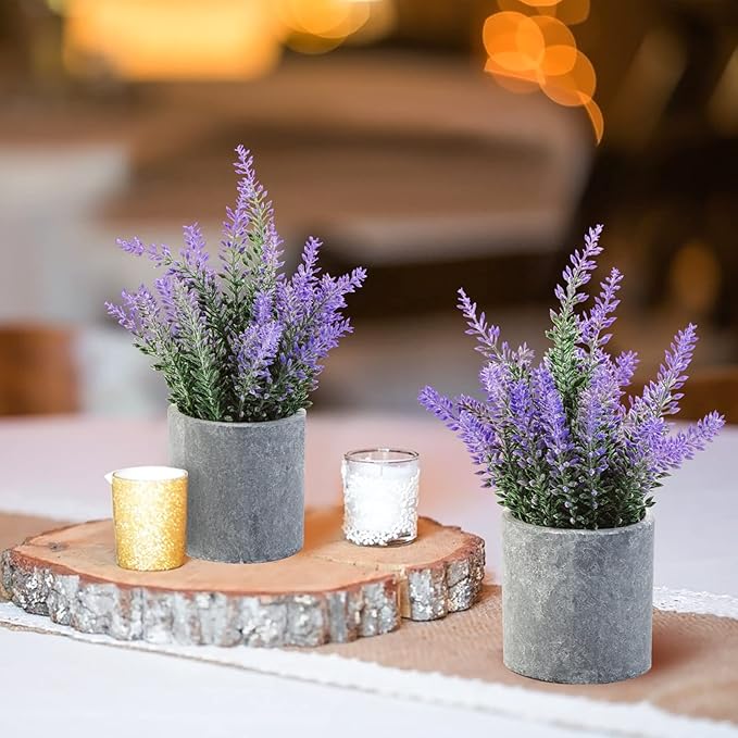 CADNLY Artificial Lavender Plant in Pots - Faux Lavender Flowers Decor – Fake Flowers Purple Decor Plant Potted Bathroom Bedroom Kitchen Farmhouse Home 2 Pack