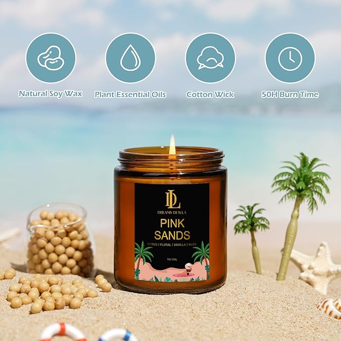 4 Pack Scented Candles Set, Natural Soy Candles for Home Scented, Gifts for Men Women Aromatherapy Candle Sets, Scents of Pink Sands/Coconut Vanilla/Bahamian Breeze/Pineapple Cocktail