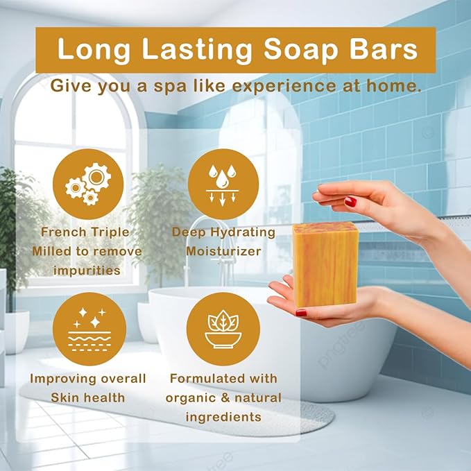 Peach Scented Natural Soap Bars (6 Bars), 3.5oz Moisturizing French Triple Milled Soap Bars Enriched with Shea Butter - Pure Plant Oil Bath & Body Soap Bars