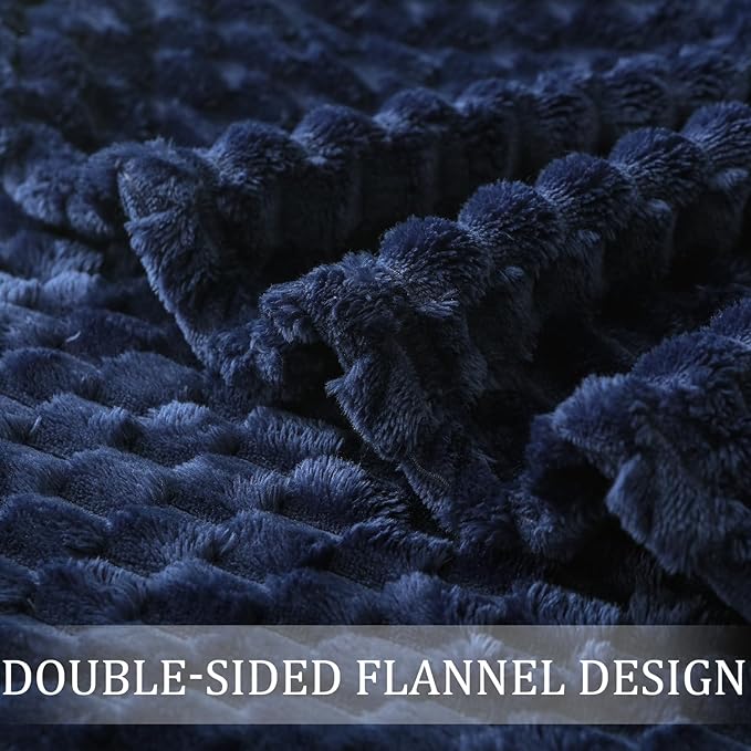 Exclusivo Mezcla Extra Large Soft Fleece Throw Blanket, 50x70 Inches Stylish Jacquard Throw Blanket for Couch, Fuzzy Cozy Lightweight for All Season, Navy Blue