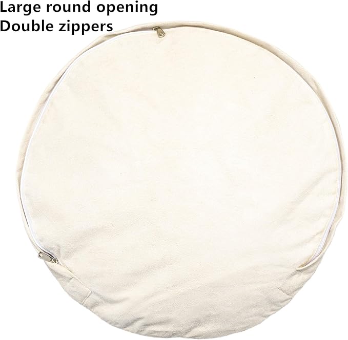 Asuprui Ottoman Pouf Unstuffed Ottoman Foot Rest 20x12 Inches Floor Pouf Round Floor Bean Bag Chair No Filler Foot Rest with Storage for Living Room Bedroom Office White Cover ONLY