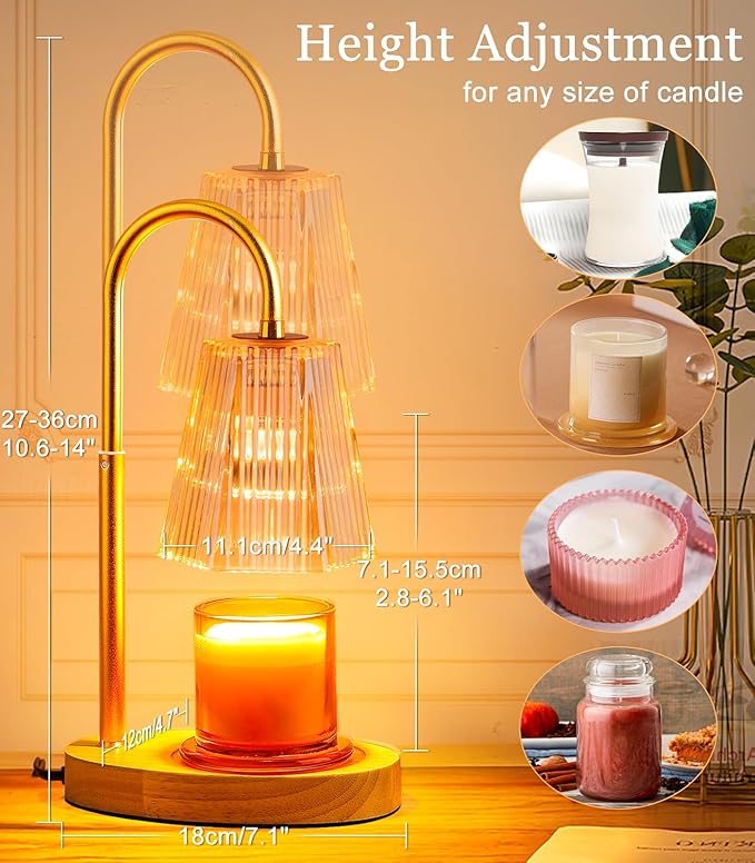Candles Wax Warmers Lamps with Timer Electric Candle Warmer Lamp for Jar Candles Burner Dimmable Light Modern No Flame Scented Warming Adjustable Height