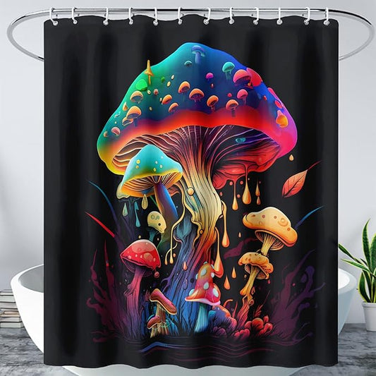 AILONEN Magic Mushroom Shower Curtain,Colorful Mushroom Shower Curtain Set for Bathroom,Natural Fungus Waterproof Fabric Bath Curtain for Kids Girl,Boho Style Bathroom Curtain with Hooks, 60" W*72" H