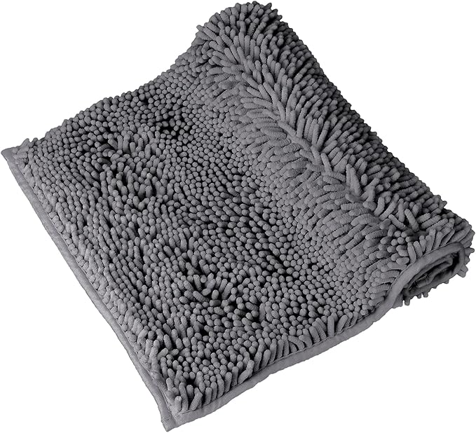 ZiYiJuan Bathroom Rugs, Super Absorbent Luxury Shaggy Chenille Bath Mats,Dark Gray 17x24
