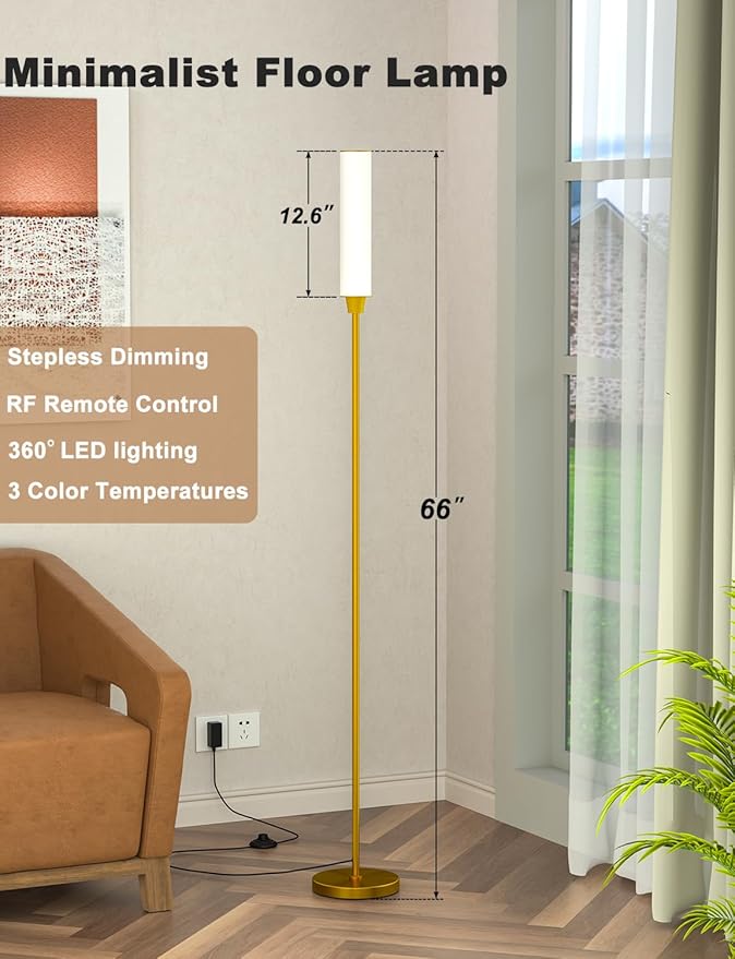 Floor Lamps for Living Room, Upgrade Moder Floor Lamp with Remote Control, Full Range Dimming Minimalist Standing Lamp Perfect for Living Room, Bedrooms and Office(Copper)