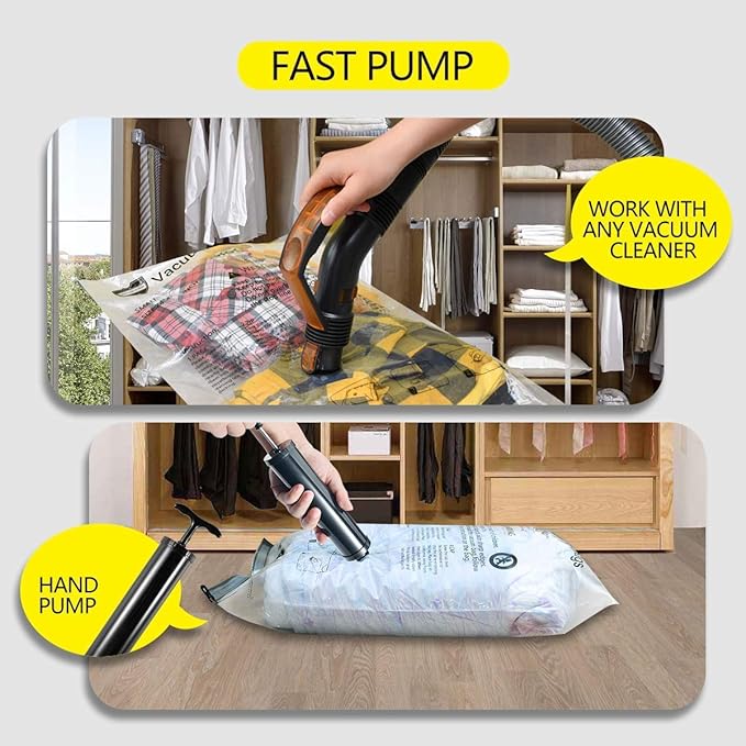 Vacuum Storage Bags (5 x Jumbo, 5 x Large), Space Saver Sealer Compression Bags with Travel Hand Pump for Blankets, Comforters, Pillows, Clothes Storage