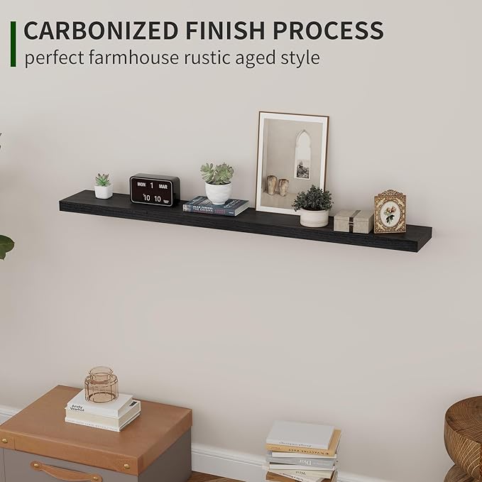 Marsmiles Wood Floating Shelves for Wall Set of 2, 48 Inch Wide Rustic Wooden Floating Shelves, Invisible Wall Mounted Display for Living Room Bedroom Kitchen Bathroom Office, White