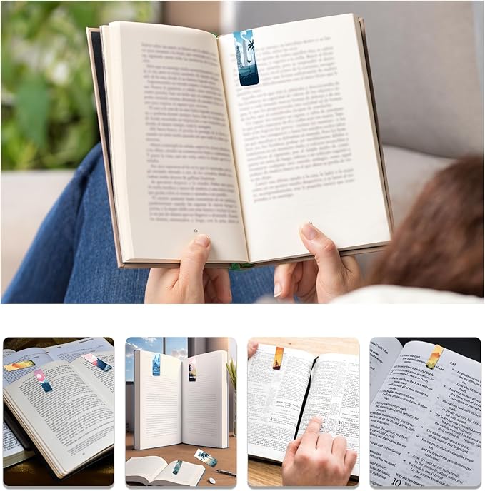 48 Pieces Magnetic Bookmarks Magnet Page Markers - Book Marks for Reading Women & Men with Storage Boxes - Cute Magnet Bookmark Clips for Reading Pleasure(Coconut Trees)