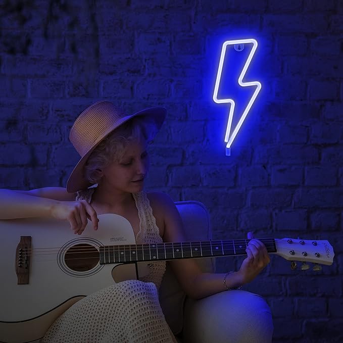 Lumoonosity Lightning Bolt Neon Signs, USB Powered Led Lightning Bolt Light with On/Off Switch, Lightning Neon Sign for Wall Decor, Hanging Led Signs, Neon Lights for Bedroom, Gaming Room Setup