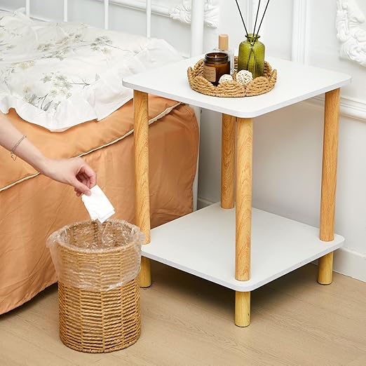 Ctosree 1.3 Gallons Small Wicker Trash Can with Lid Handle Woven Wicker Rattan Bathroom Waste Basket Boho Trash Basket with 100 Plastic Garbage Bags for Bedroom Office Laundry (Scalloped Style)