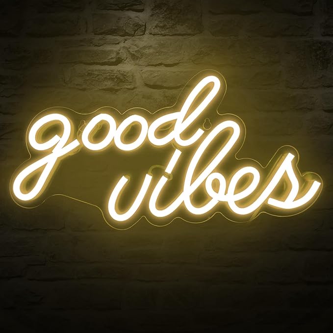 DECANIT Good Vibes Neon Sign for Wall Decor,Powered by USB Neon Light for Bedroom Decor, Warm White Color,16.1"x 8.3"x 0.6"