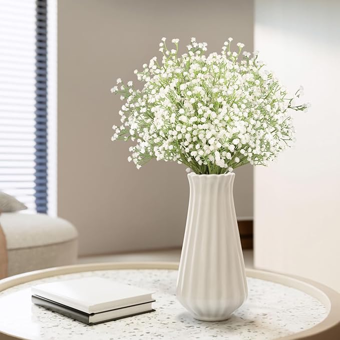 N&T NIETING Babys Breath Artificial Flowers Bulk, 15Pcs Fake Gypsophila Bouquet Flowers Real Touch Faux Babies Breath Arrangement for Wedding Floral Party Home Centerpieces Vase Decoration, White