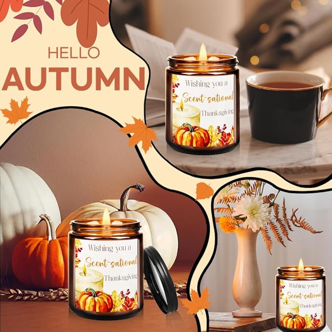 Fall Thanksgiving Pumpkin Maple Leaf Candle - Lavender Scent Soy Wax for Home, Autumn Festival Gift - Bathroom, Kitchen, Bedroom