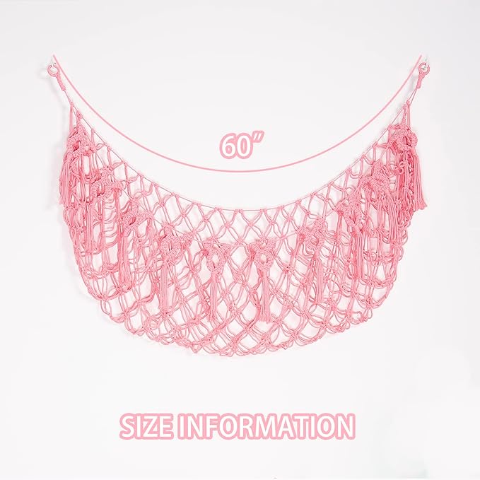 Stuffed Animal Net or Hammock Wall Hanging Net for Stuffed Animal Storage Macrame Toy Display Plush Toy Holder Soft Toy organizer for Nurery Baby Bedroom Playroom-Pink