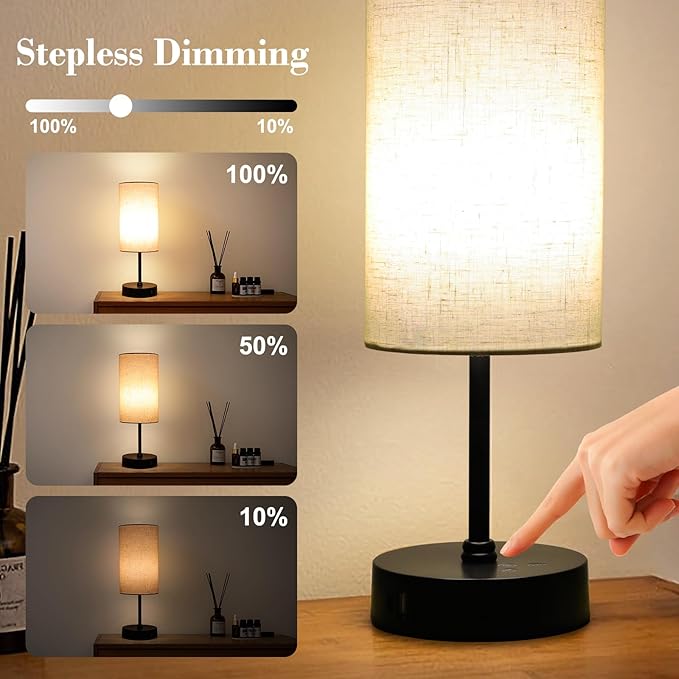 Ascher 2 Pack Table Lamp RGB Color Changing - 3 Color Temperatures Stepless Dimmable Small Bedside Lamp for Bedroom, Touch Control Nightstand Light with Flaxen Shade for Reading Home Decor Lights