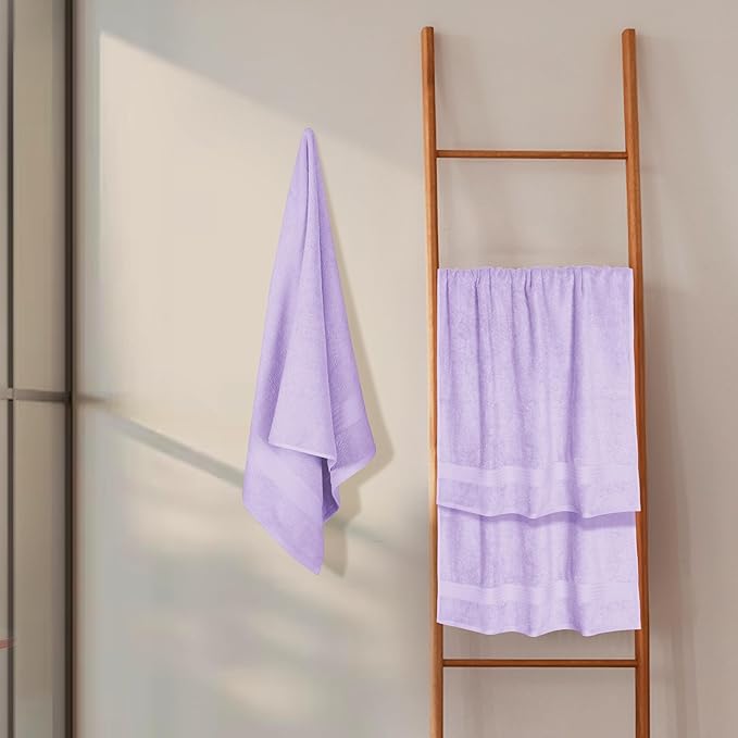 GLAMBURG Premium Cotton 4 Pack Bath Towel Set - 100% Pure Cotton - 4 Bath Towels 27x54 - Ideal for Everyday use - Ultra Soft & Highly Absorbent - Purple