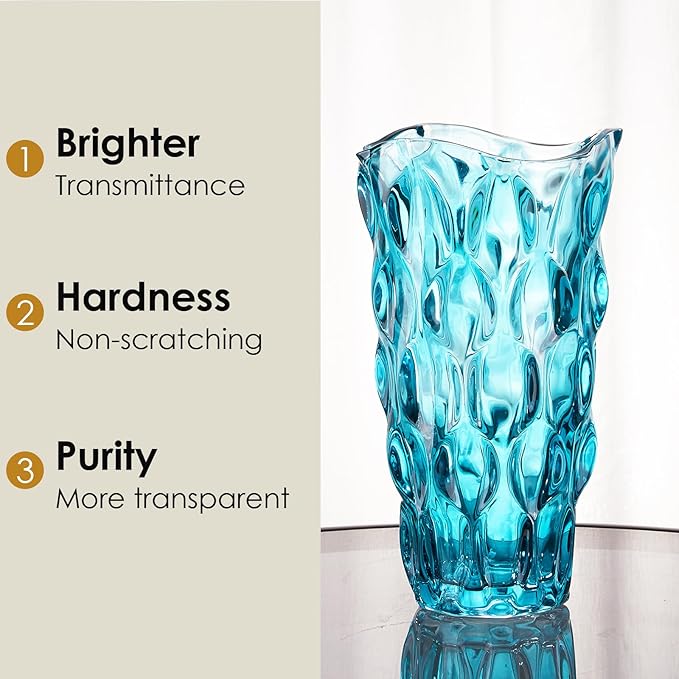 CEMABT Glass Vases for Flowers,Thickened 3.4 lb Morden vases for Tables Centerpieces, vase for Home Decor, Crystal,Colorful,Vintage and Clear Rose Large Vases Christmas Day Gifts(Blue)