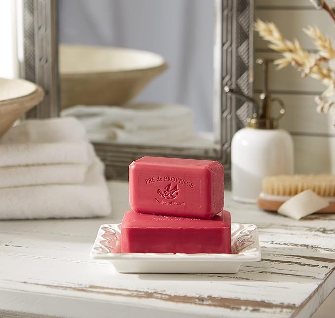 Pre de Provence Artisanal Soap Bar, Natural French Skincare, Enriched with Organic Shea Butter, Quad Milled for Rich, Smooth & Moisturizing Lather, Raspberry, 5.3 Ounce
